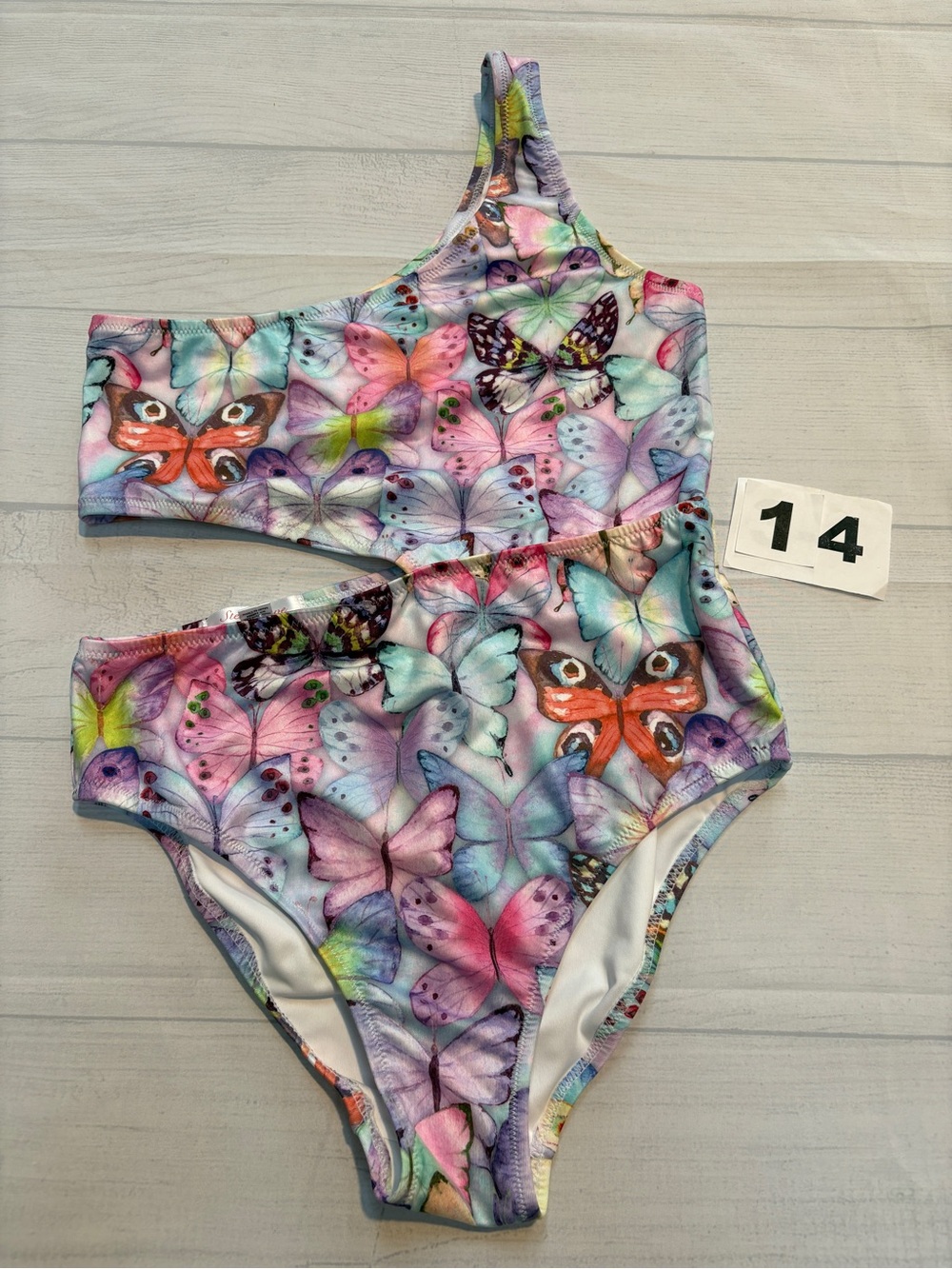 Stella Cove One-Shoulder Butterfly Print Swim One-Piece - Pink, Purple, Aqua